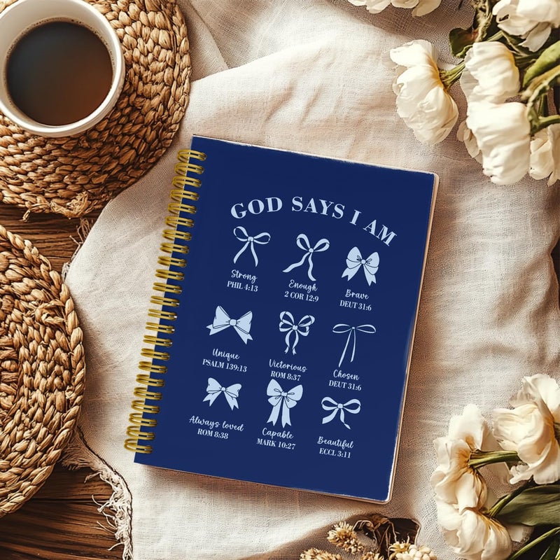 THDSE Bible Journal for Women, Christian Prayer Journal Notebook Gifts for Teen Girls Kids, Bible Study Supplies, Cute Bows Church Faith Journaling Hardcover Spiral Notebook 5.5 X 8.3(Navy Blue) - Image 2